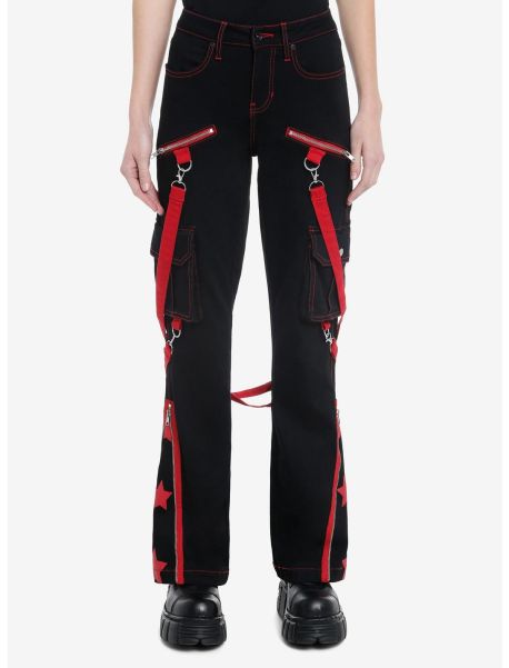 Girls Black & Red Star Suspender Flare Pants Bottoms