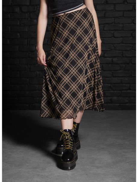 Social Collision Black & Brown Plaid Midi Skirt Bottoms Girls