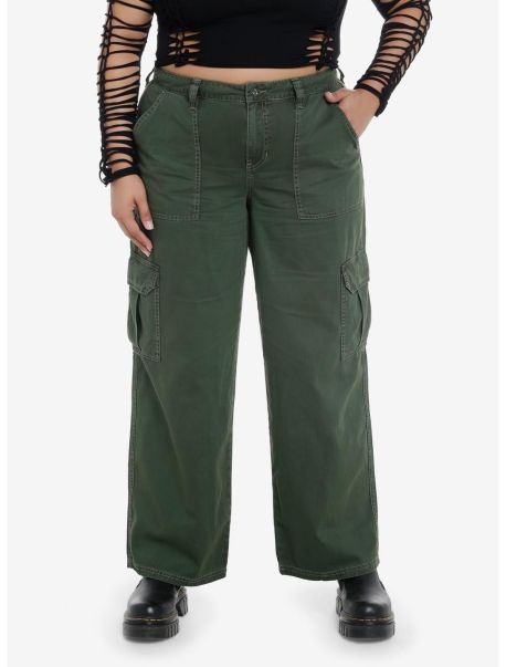 Girls Olive Contrast Stitch Carpenter Pants Plus Size Bottoms