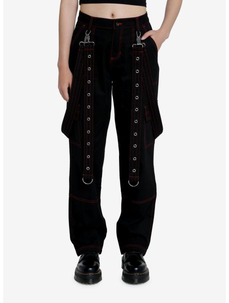 Red Stitch Black Cargo Suspender Pants Bottoms Girls