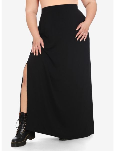 Black Side Slit Maxi Skirt Plus Size Bottoms Girls