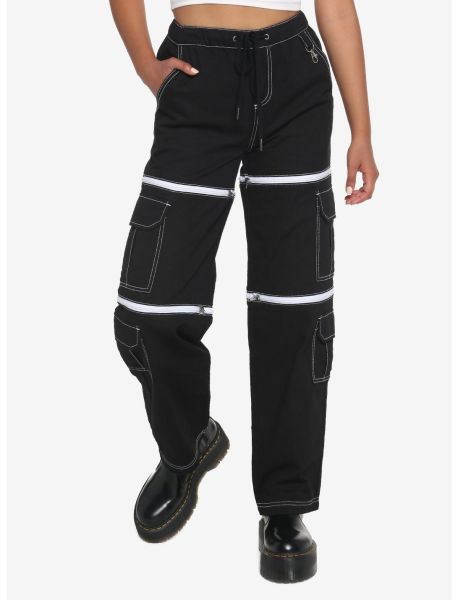 Girls Black & White Zip-Off Carpenter Pants Bottoms