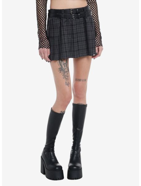 Bottoms Grey Plaid Double-Belted Mini Skirt Girls