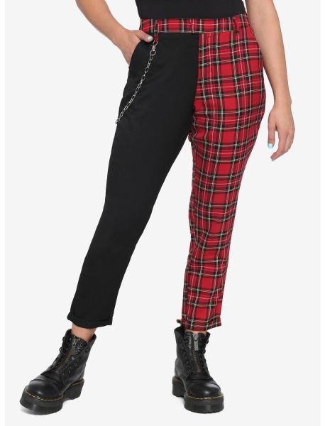 Girls Bottoms Black & Red Plaid Split Leg Pants