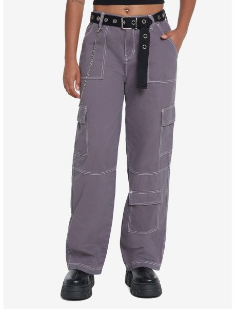 Bottoms Girls Grey Side Chain Carpenter Pants With Belt