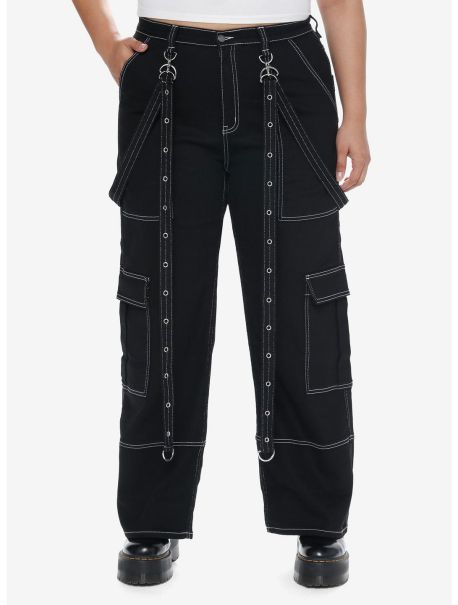 Bottoms Girls Black & White Contrast Stitch Suspender Carpenter Pants Plus Size