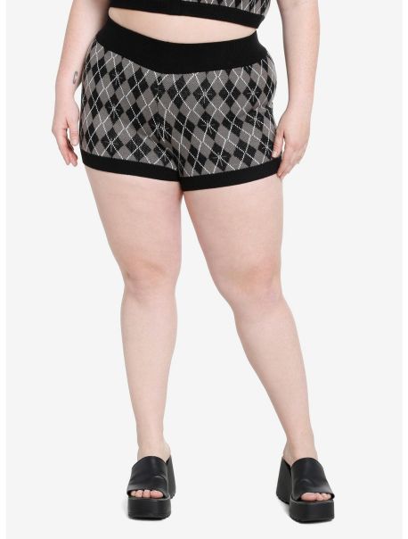 Bottoms Cosmic Aura Black & Grey Argyle Knit Girls Shorts Plus Size Girls