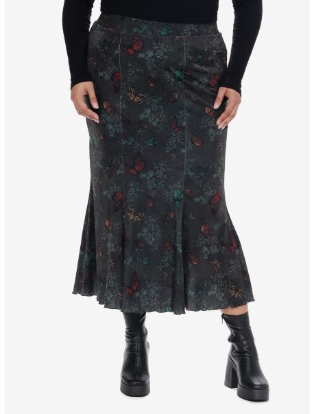 Thorn & Fable Butterfly Velvet Mermaid Midi Skirt Plus Size Girls Bottoms