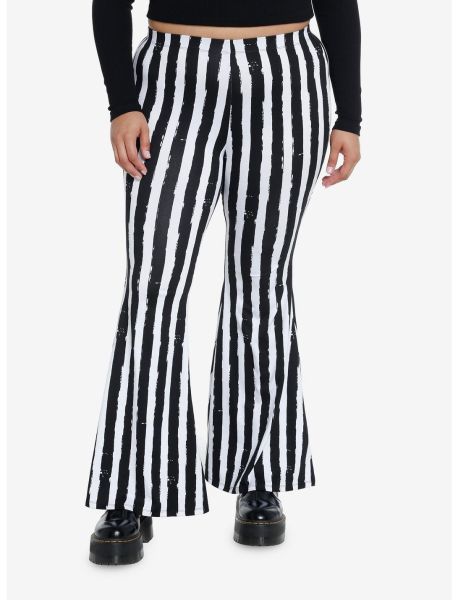 Bottoms Girls Cosmic Aura Black & White Stripe Girls Flare Pants Plus Size
