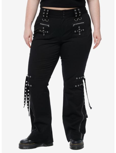 Bottoms Social Collision Black Grommet Strap Zipper Flare Pants Plus Size Girls