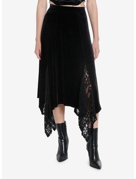 Black Velvet Lace Godet Midi Skirt Bottoms Girls