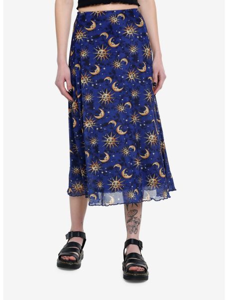 Cosmic Aura Blue Celestial Midi Skirt Bottoms Girls