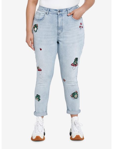 Girls Ht Denim Frogs & Mushrooms Embroidered Mom Jeans Plus Size Bottoms