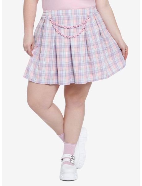 Pastel Plaid Pleated Mini Skirt With Chain Plus Size Girls Bottoms