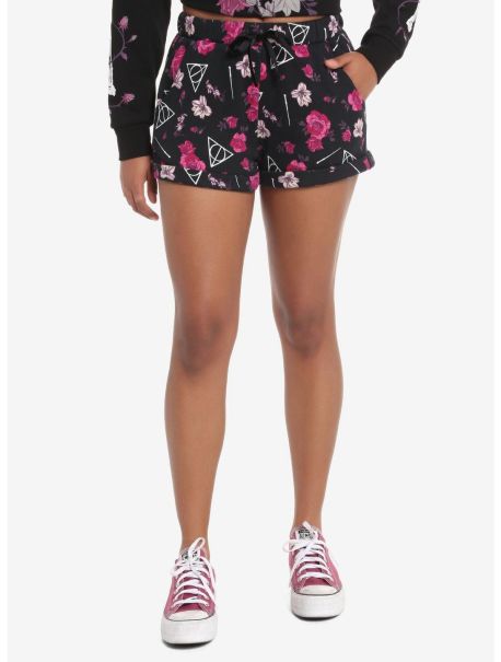 Harry Potter Deathly Hallows Floral Lounge Shorts Bottoms Girls