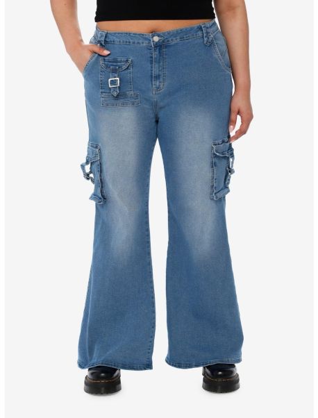 Girls Bottoms Indigo Multi-Pocket Denim Flare Jeans Plus Size