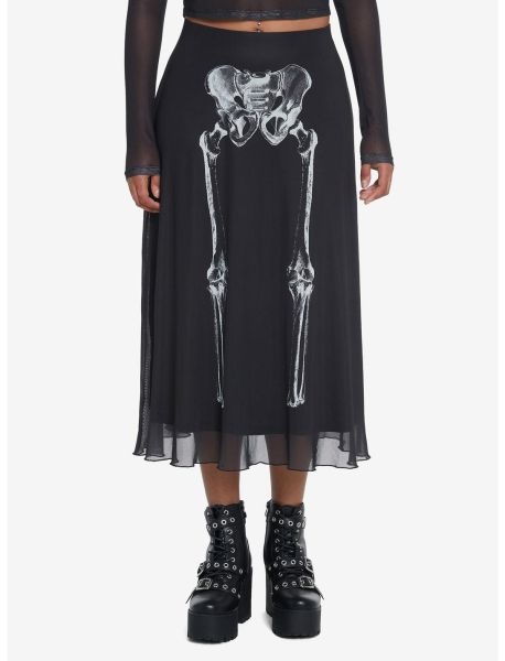 Social Collision Skeleton Anatomy Mesh Midi Skirt Girls Bottoms