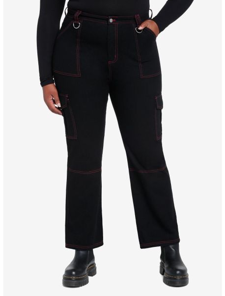 Girls Black & Pink Contrast Stitch Carpenter Pants Plus Size Bottoms