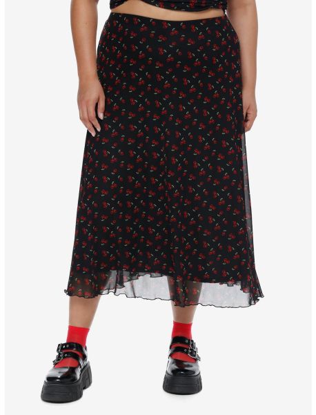 Girls Social Collision Skull Cherry Midi Skirt Plus Size Bottoms