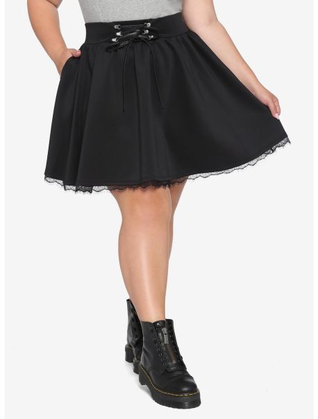 Black Lace-Up Skater Skirt Plus Size Girls Bottoms