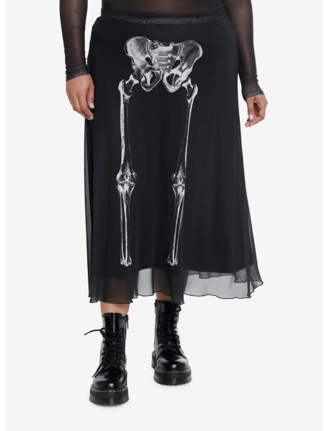 Girls Bottoms Social Collision Skeleton Anatomy Mesh Midi Skirt Plus Size