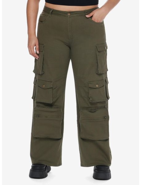 Olive Green Multi-Pocket Girls Cargo Pants Plus Size Girls Bottoms