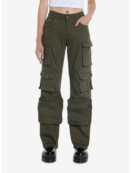 Olive Green Multi-Pocket Girls Cargo Pants Girls Bottoms