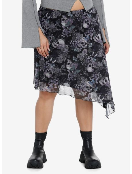 Bottoms Thorn & Fable Skulls & Flowers Asymmetrical Midi Skirt Plus Size Girls