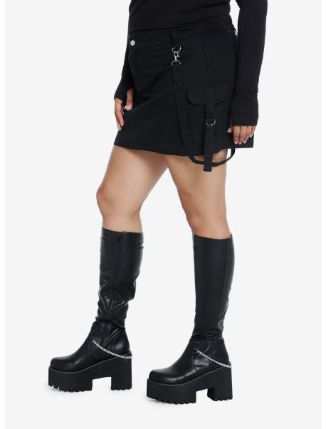 Bottoms Girls Social Collision Black Cargo Suspender Mini Skirt Plus Size