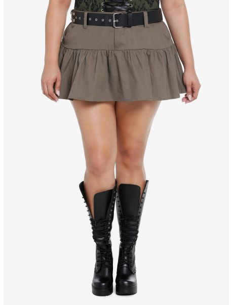 Light Brown Ruffle Mini Skirt With Studded Belt Plus Size Girls Bottoms