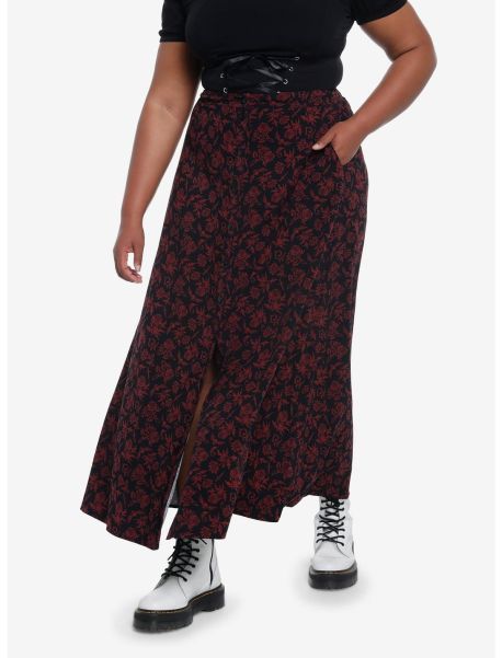 Bottoms Girls Black & Red Floral Skull Maxi Skirt Plus Size