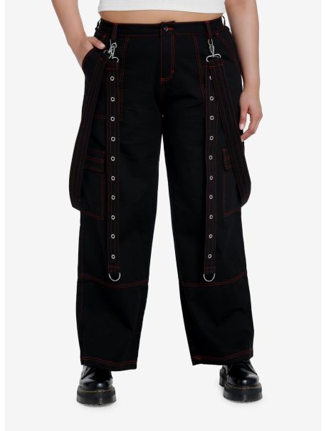 Red Stitch Black Cargo Suspender Pants Plus Size Bottoms Girls