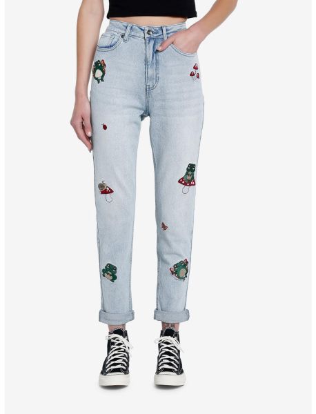 Bottoms Ht Denim Frogs & Mushrooms Embroidered Mom Jeans Girls