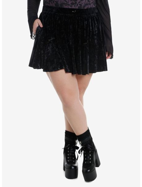 Girls Bottoms Cosmic Aura Black Velvet Rosette Godet Mini Skirt Plus Size