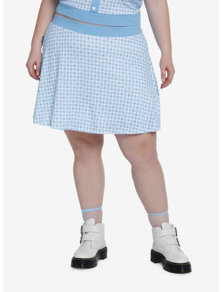 Girls Bottoms Sweet Society Baby Blue Gingham Girls Sweater Skirt Plus Size