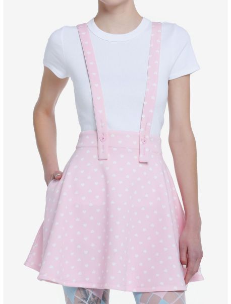 Sweet Society Pink & White Heart Bow Suspender Skirt Girls Bottoms
