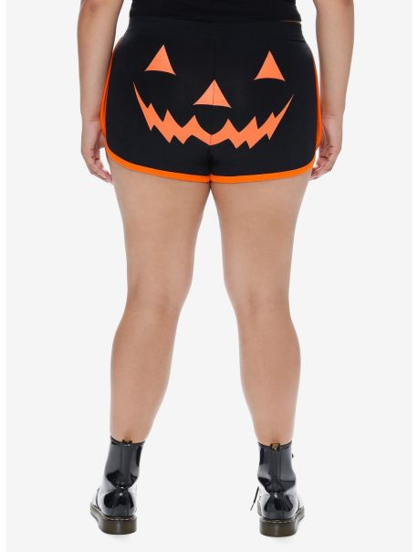 Girls Social Collision Black & Orange Pumpkin Soft Shorts Plus Size Bottoms