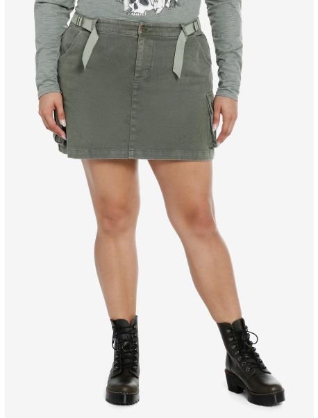 Army Green Hardware Strap Utility Skirt Plus Size Bottoms Girls