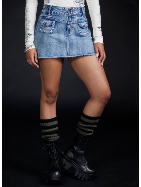 Social Collision Skull Patches Denim Mini Skirt Bottoms Girls