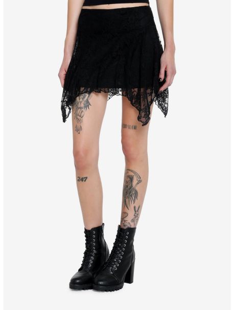 Black Lace Hanky Hem Mini Skirt Girls Bottoms