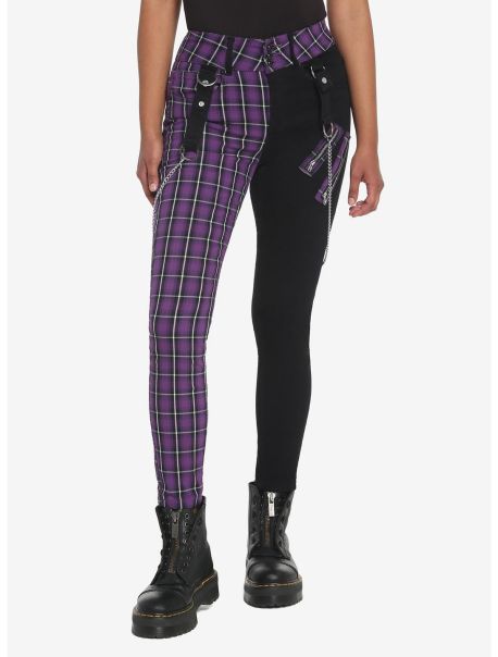 Bottoms Girls Black & Purple Plaid Split Super Skinny Jeans