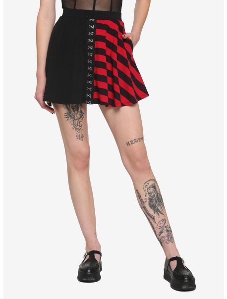 Bottoms Black & Red Stripe Split Hook-And-Eye Skirt Girls