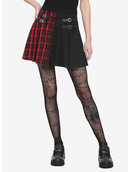 Bottoms Red Plaid & Black Split Buckle Skirt Girls