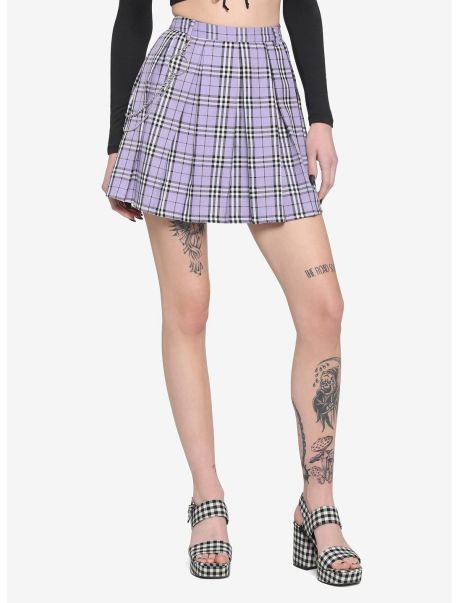 Bottoms Girls Lavender Plaid Chain Pleated Skirt