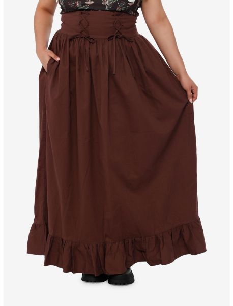 Bottoms Thorn & Fable Brown Lace-Up Maxi Skirt Plus Size Girls