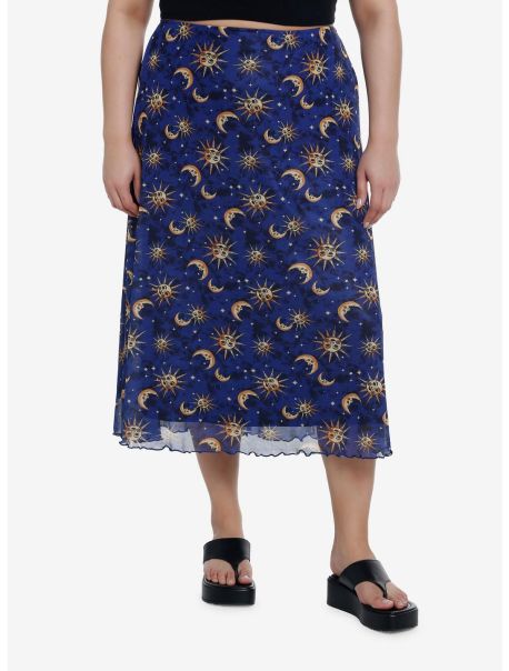 Girls Bottoms Cosmic Aura Blue Celestial Midi Skirt Plus Size