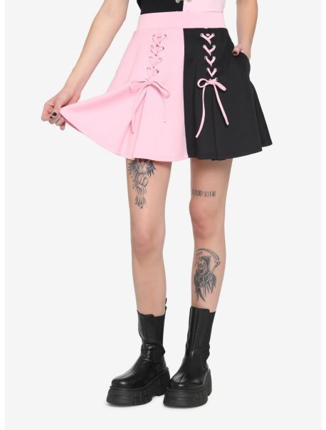 Girls Bottoms Black & Pink Split Lace-Up Skirt