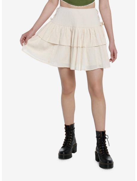 Girls Bottoms Thorn & Fable Ivory Lace-Up Tiered Skirt