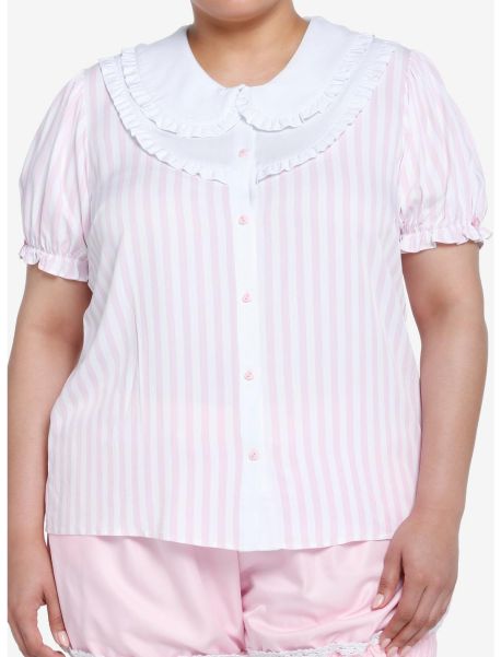 Button Up Tops Girls Sweet Society Pink & White Pinstripe Bib Girls Woven Button-Up Plus Size