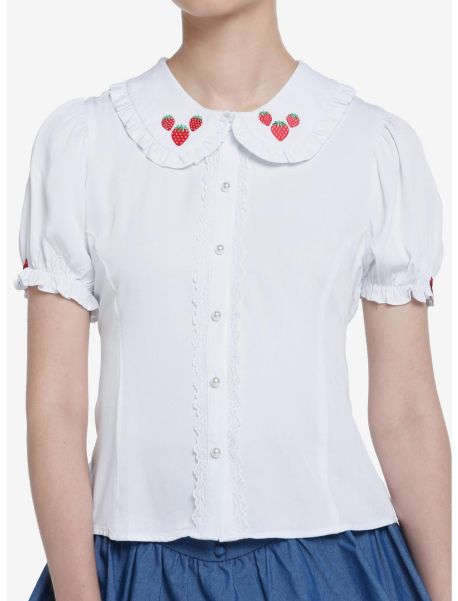 Button Up Tops Girls Strawberry Peter Pan Collar Girls Woven Button-Up